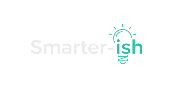 Smart tech logo with light bulb icon and "Smarter-ish" text on a mint green background.